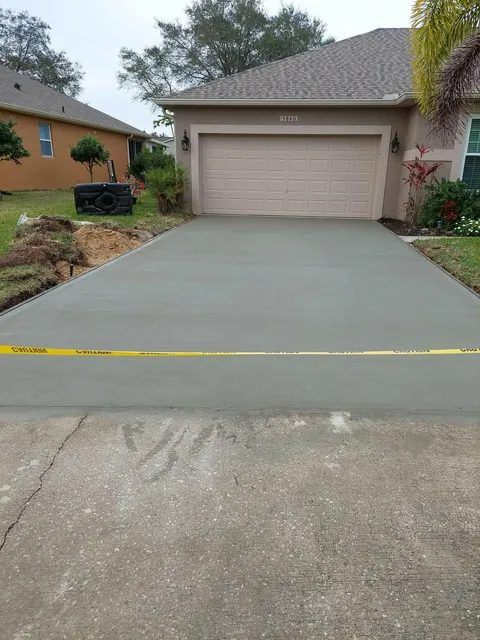 Newly poured concrete driveway